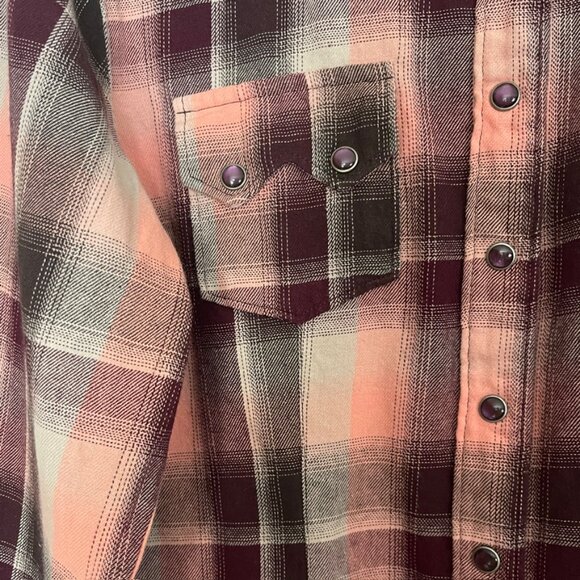 Cruel Girl Lightweight Flannel Snap Long Sleeve Top Western Style, L - Picture 6 of 7